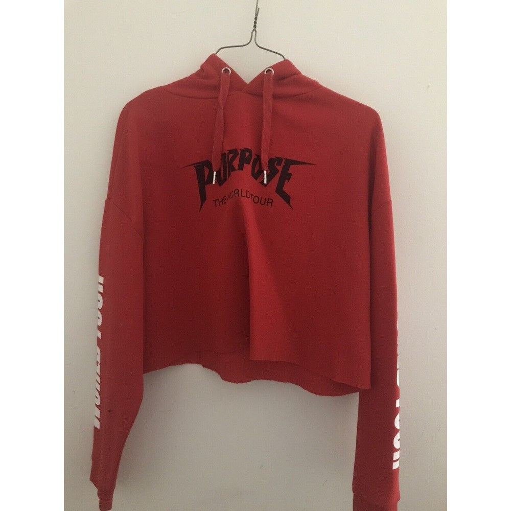 Justin Bieber Purpose World Tour Cropped Hoodie Unisex Size Medium Red